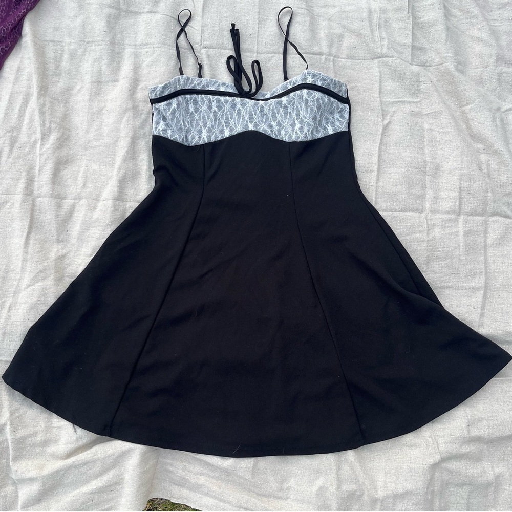 Black and white lace spaghetti strap dress